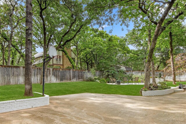view of yard featuring a patio area and a fenced backyard