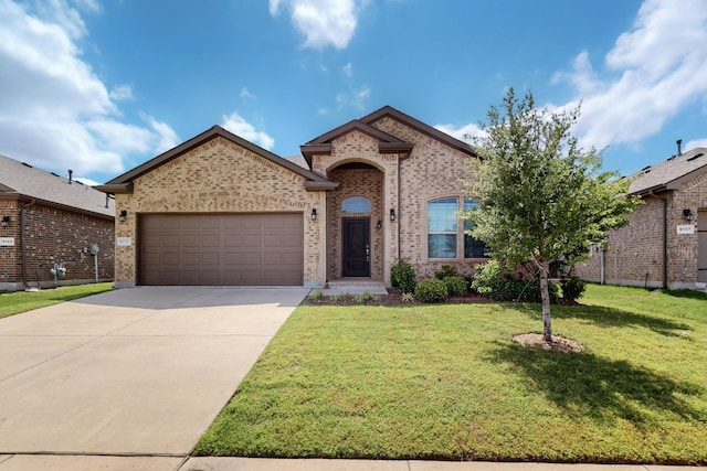 9133 Copper Crossing Dr, Fort Worth, TX 76131 - view of front facade featuring brick siding, a garage, driveway, and a front lawn