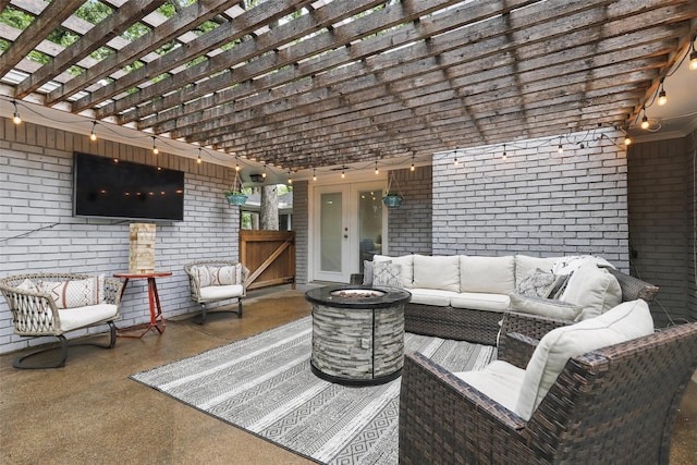 824 Wheelwood Dr, Hurst, TX 76053 - view of patio featuring an outdoor hangout area, a pergola, and french doors