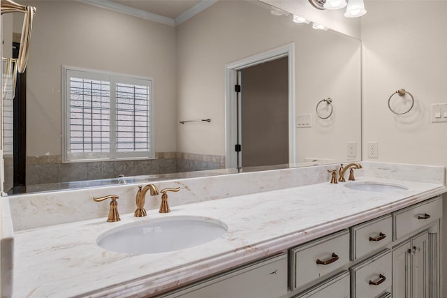 5807 Pebble Beach Dr, Granbury, TX 76049 - bathroom with double vanity and crown molding