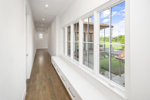 5747 Charlestown Dr, Dallas, TX 75230 - corridor with baseboards, recessed lighting, and wood finished floors