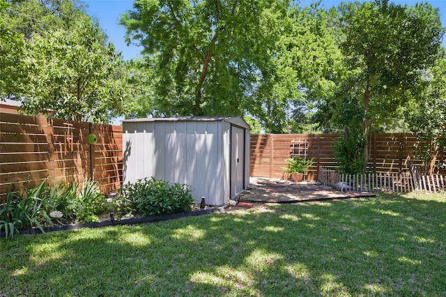 view of shed featuring a fenced backyard