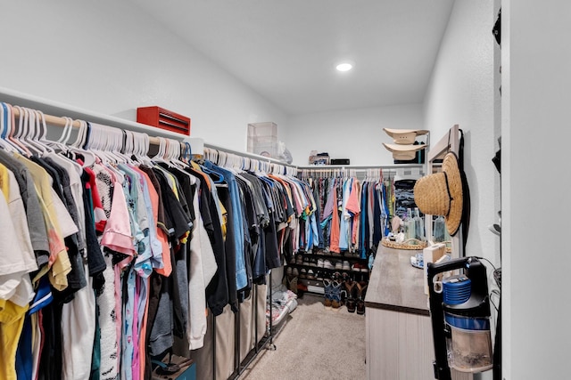 spacious closet featuring light carpet