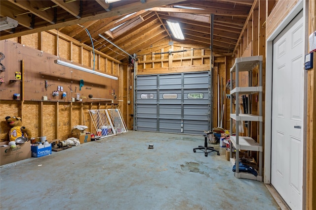 garage featuring a workshop area