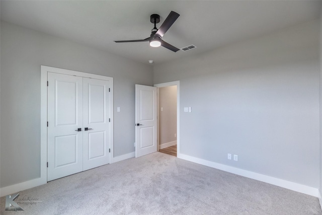 3342 Torrey Pne, Abilene, TX 79606 - unfurnished bedroom with a closet, carpet, baseboards, ceiling fan, and visible vents