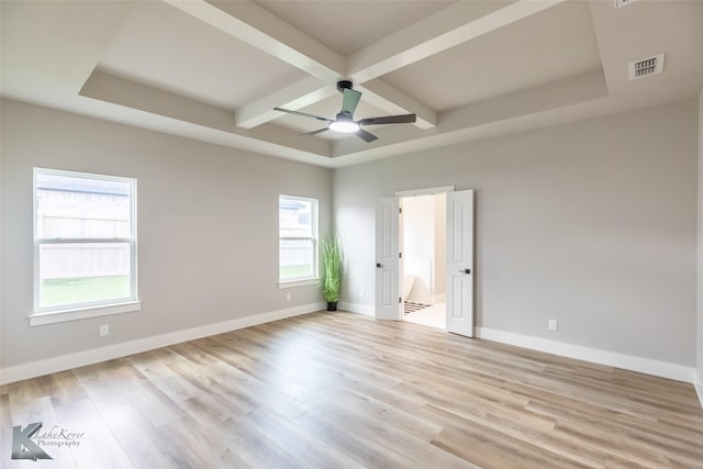 3342 Torrey Pne, Abilene, TX 79606 - empty room with visible vents, ceiling fan, plenty of natural light, and coffered ceiling