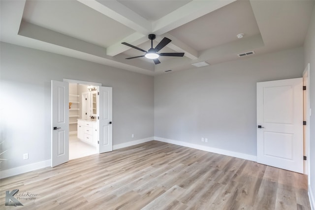 3342 Torrey Pne, Abilene, TX 79606 - unfurnished bedroom with coffered ceiling, baseboards, beam ceiling, visible vents, and light wood-type flooring