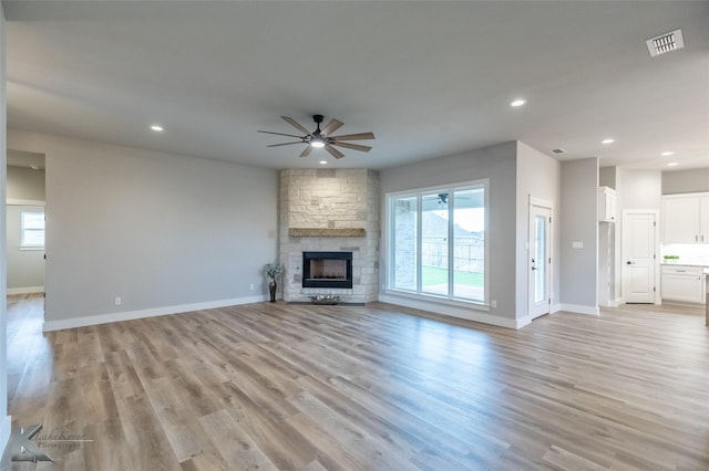 3342 Torrey Pne, Abilene, TX 79606 - unfurnished living room featuring visible vents, recessed lighting, a ceiling fan, baseboards, and light wood-style floors