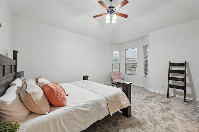 carpeted bedroom with baseboards and ceiling fan