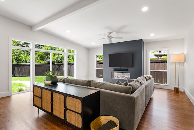 8831 Lanarkshire Dr, Dallas, TX 75238 - living area featuring dark wood finished floors, baseboards, ceiling fan, and recessed lighting