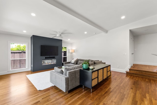8831 Lanarkshire Dr, Dallas, TX 75238 - living area with ceiling fan, wood finished floors, recessed lighting, and baseboards