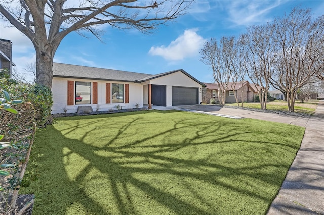 1130 Via Del Rey, Mesquite, TX 75150 - ranch-style home featuring concrete driveway, brick siding, a garage, and a front lawn