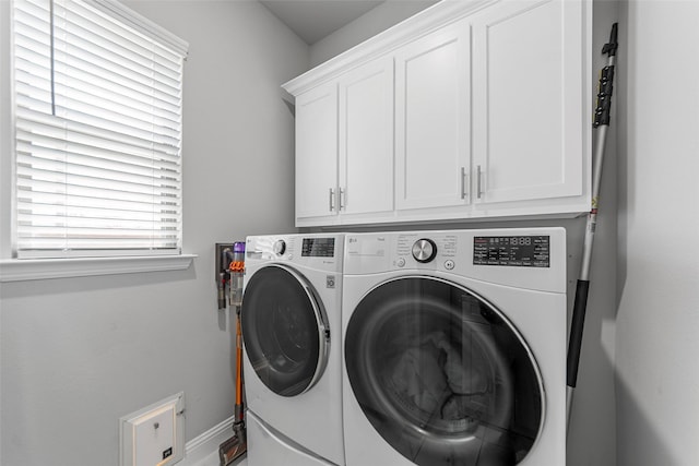 2472 Bainbridge Dr, Allen, TX 75013 - laundry area with washer and dryer, cabinet space, and baseboards