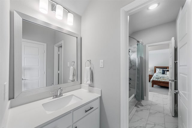 2472 Bainbridge Dr, Allen, TX 75013 - full bathroom featuring marble finish floors, vanity, and ensuite bath