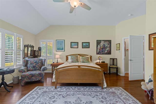 24 Tallwood Ln, Edgecliff Village, TX 76134 - bedroom with wood finished floors, baseboards, ceiling fan, and high vaulted ceiling