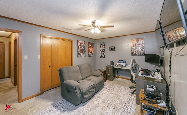 171 Columbia Road 84, Magnolia, AR 71753 - home office featuring ornamental molding, ceiling fan, and a textured ceiling