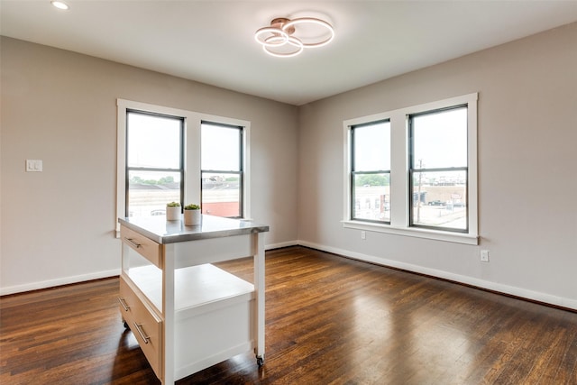 interior space featuring dark wood-type flooring, baseboards, a healthy amount of sunlight, and recessed lighting