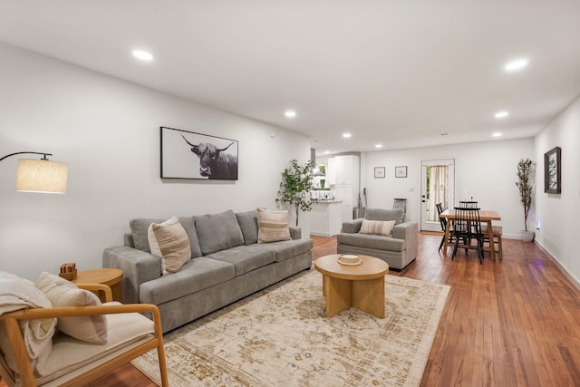 living room featuring wood finished floors and recessed lighting