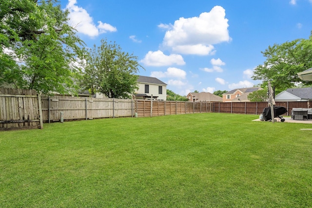 view of yard with a fenced backyard