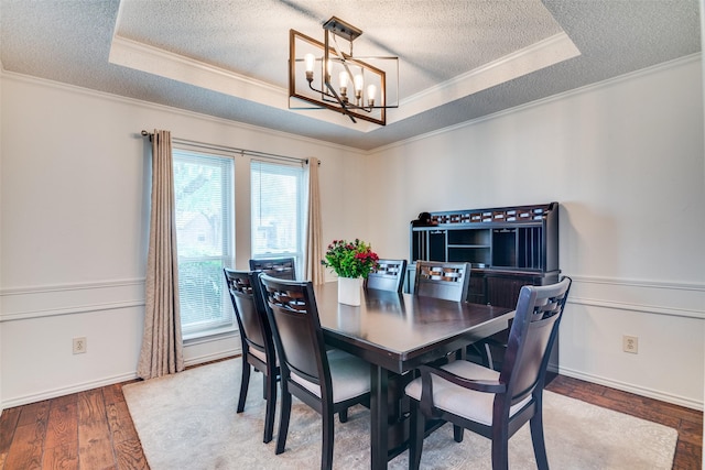 2605 Nighthawk Dr, Plano, TX 75025 - dining room with a tray ceiling, ornamental molding, and a textured ceiling