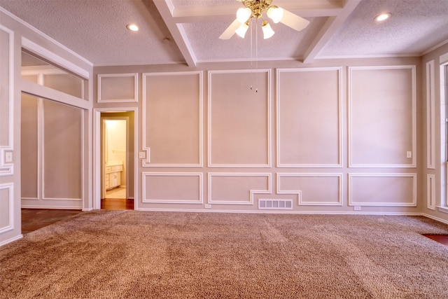 interior space featuring ceiling fan, a decorative wall, and visible vents