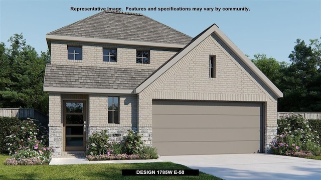 traditional-style home with stone siding, concrete driveway, and brick siding