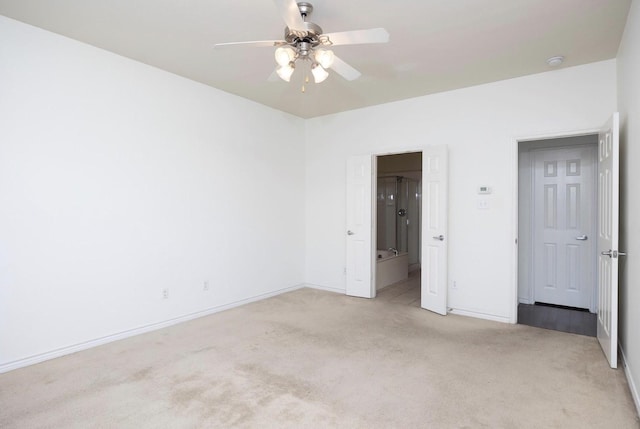 11805 Chaparral Dr, Frisco, TX 75035 - unfurnished bedroom with light carpet, baseboards, ensuite bath, and ceiling fan