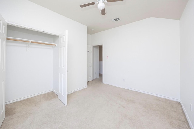 11805 Chaparral Dr, Frisco, TX 75035 - unfurnished bedroom with light colored carpet, a closet, a ceiling fan, baseboards, and vaulted ceiling