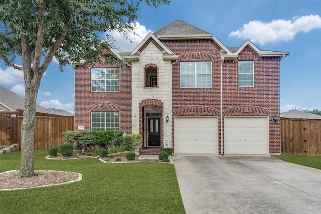 1330 Canyon Creek Rd, Wylie, TX 75098 - traditional-style house featuring brick siding, fence, an attached garage, concrete driveway, and a front yard