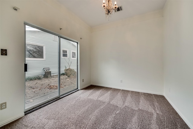 875 Country Club Rd, Lucas, TX 75002 - carpeted empty room featuring visible vents, baseboards, and a notable chandelier