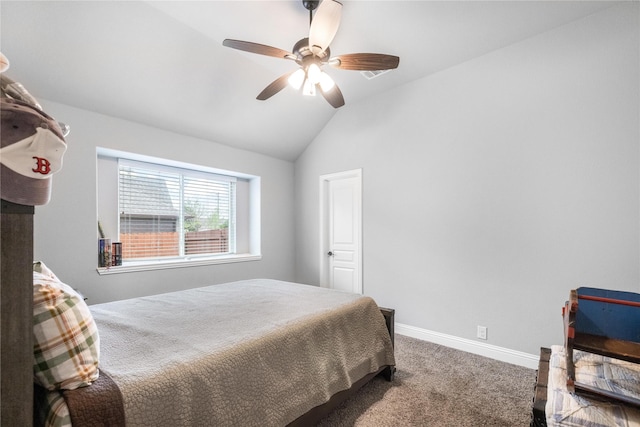 4037 Knightsbridge Ln, Midlothian, TX 76065 - carpeted bedroom featuring lofted ceiling, baseboards, and a ceiling fan