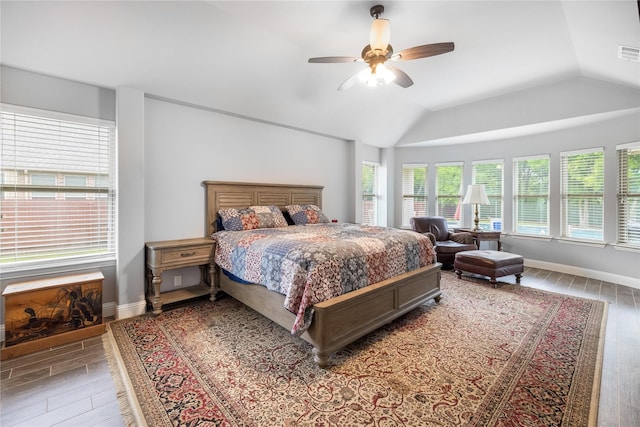 4037 Knightsbridge Ln, Midlothian, TX 76065 - bedroom with vaulted ceiling, ceiling fan, baseboards, and wood finished floors