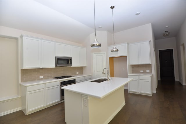 925 Plaza Ln, Argyle, TX 76226 - kitchen with backsplash, white cabinets, appliances with stainless steel finishes, and a sink