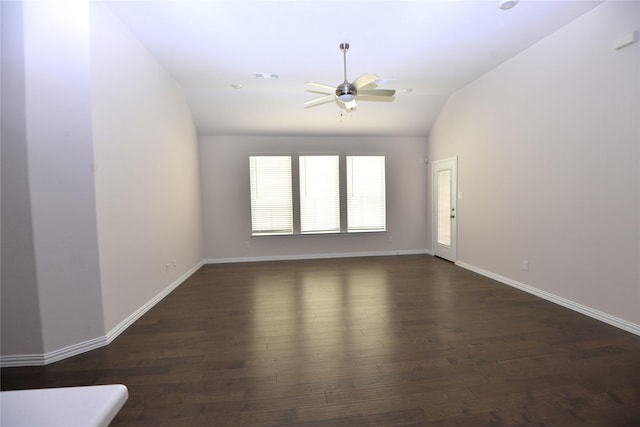 925 Plaza Ln, Argyle, TX 76226 - unfurnished living room with a ceiling fan, lofted ceiling, baseboards, visible vents, and wood finished floors