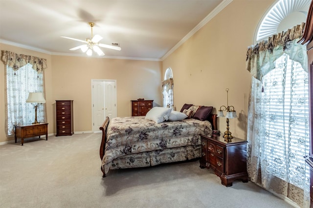 6200 Forest River Dr, Fort Worth, TX 76112 - bedroom with a ceiling fan, light carpet, crown molding, and baseboards