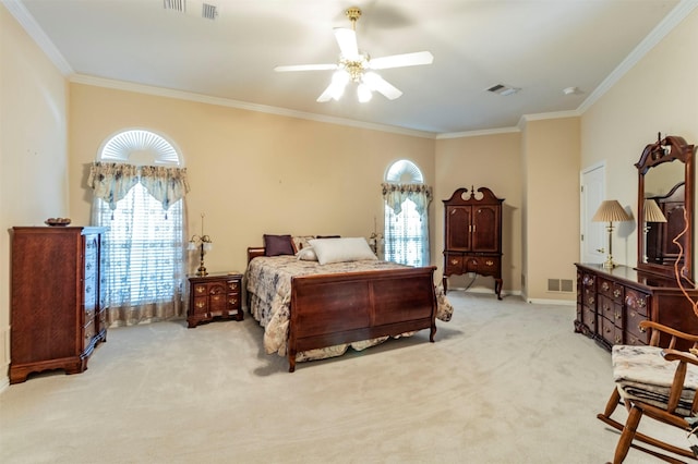 6200 Forest River Dr, Fort Worth, TX 76112 - carpeted bedroom featuring ceiling fan, ornamental molding, and visible vents