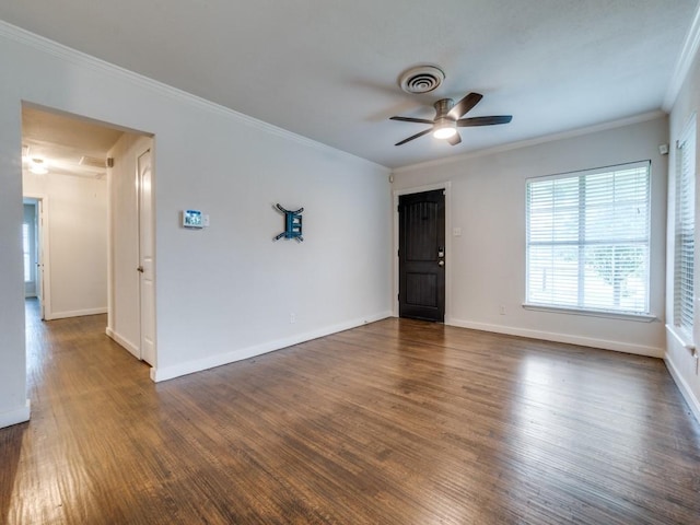 3703 Clover Ln, Dallas, TX 75220 - unfurnished room with crown molding, a ceiling fan, visible vents, and wood finished floors