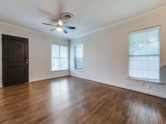 3703 Clover Ln, Dallas, TX 75220 - spare room with a ceiling fan, baseboards, visible vents, and dark wood-style floors