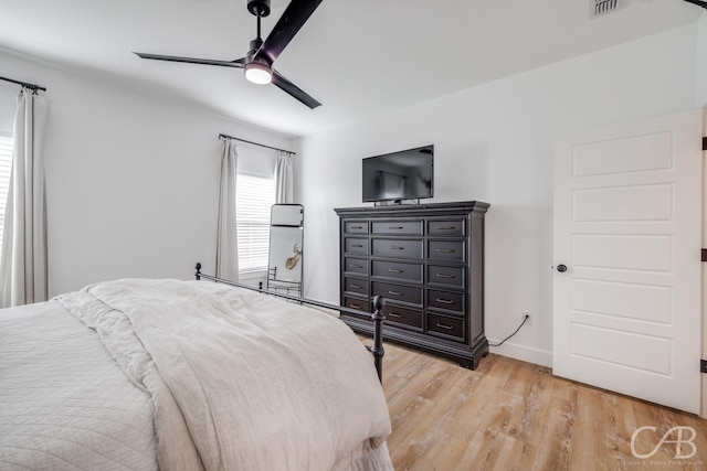 7001 Breezeway Dr, Abilene, TX 79606 - bedroom with light wood-type flooring, visible vents, baseboards, and a ceiling fan