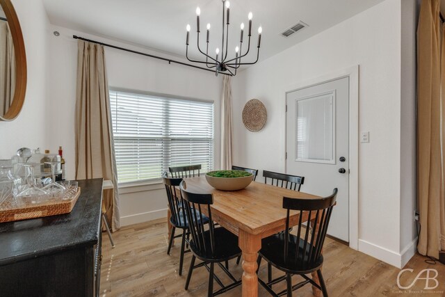 7001 Breezeway Dr, Abilene, TX 79606 - dining area with baseboards, a chandelier, visible vents, and light wood-style flooring