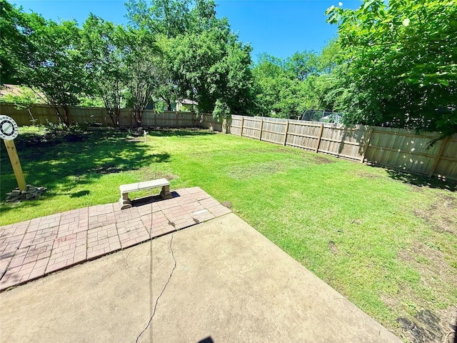 view of yard with a patio and a fenced backyard