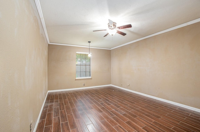 122 Big Bend Blvd, Waxahachie, TX 75165 - spare room featuring a ceiling fan, crown molding, baseboards, and dark wood-style flooring
