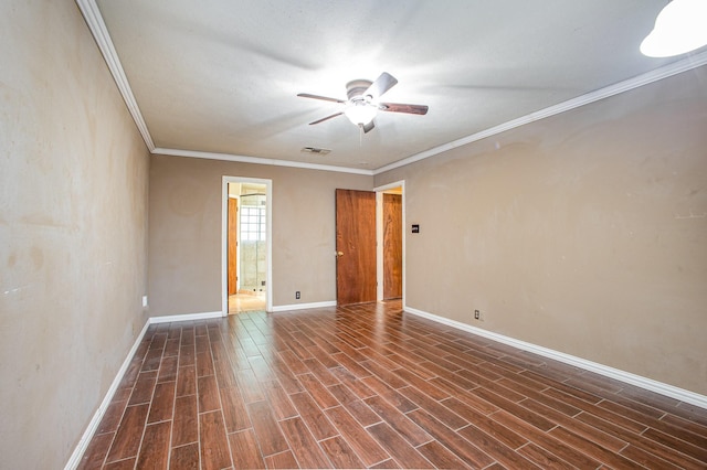 122 Big Bend Blvd, Waxahachie, TX 75165 - unfurnished room with a ceiling fan, dark wood finished floors, ornamental molding, and baseboards