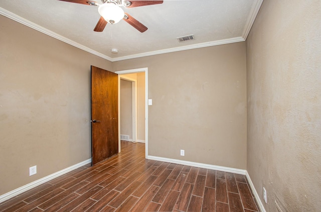 122 Big Bend Blvd, Waxahachie, TX 75165 - unfurnished room featuring baseboards, dark wood finished floors, a ceiling fan, and crown molding
