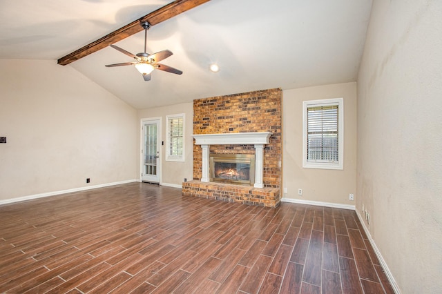 122 Big Bend Blvd, Waxahachie, TX 75165 - unfurnished living room featuring a ceiling fan, wood finished floors, baseboards, and a brick fireplace