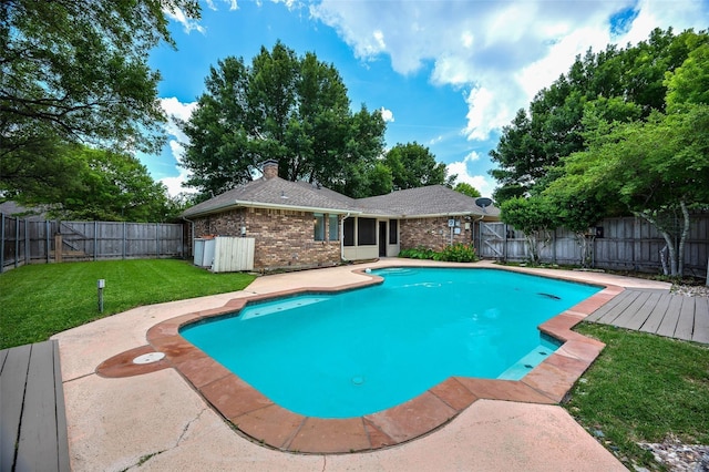 1413 Pecan Creek Dr, Garland, TX 75044 - view of pool with a yard, a fenced in pool, a fenced backyard, and a gate