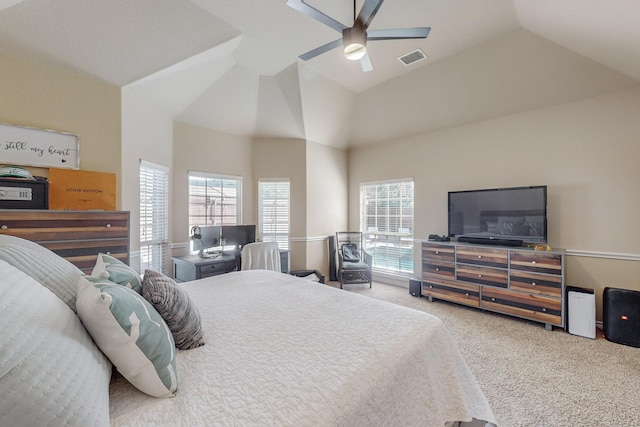 1433 Ocotillo Ln, Fort Worth, TX 76177 - carpeted bedroom with ceiling fan and high vaulted ceiling