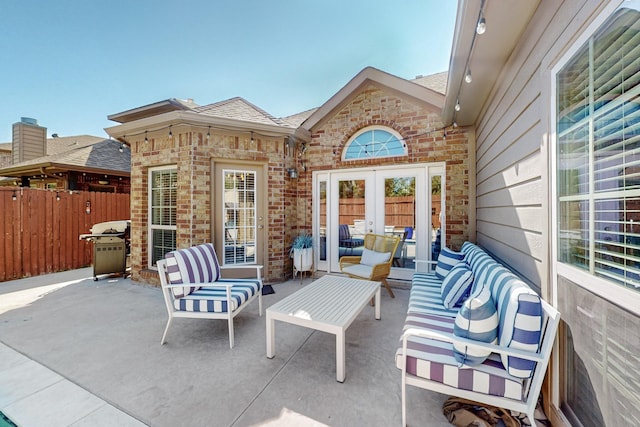 1433 Ocotillo Ln, Fort Worth, TX 76177 - view of patio with area for grilling, outdoor lounge area, and french doors
