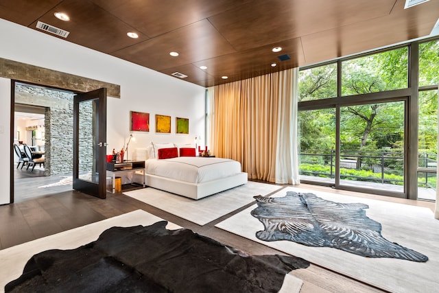 6124 Saint Andrews Dr, University Park, TX 75205 - bedroom with access to outside, wood finished floors, recessed lighting, and wood ceiling