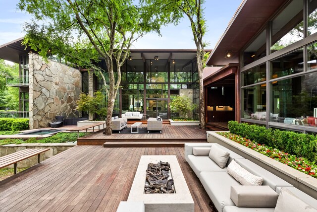 6124 Saint Andrews Dr, University Park, TX 75205 - wooden deck with an outdoor living space with a fire pit